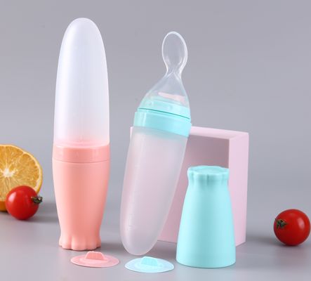 good price Silicone Squeeze Baby Feeding Bottle Food Rice Cereal Feeder Baby Water Bottles With Spoonn Baby Food Feeder spoo online